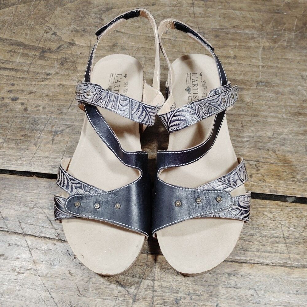 Spring Step L Artiste Women's Sandals 9.5 EU41 Quilana-B Floral Wedge Shoes